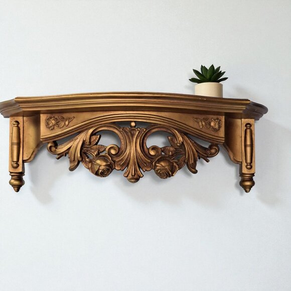 Vtg Dart Ind. Wall Shelf #3056 Gold Ornate Hollywood Regency MCM Roses Gilt USA - Picture 1 of 14